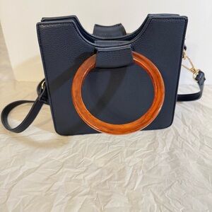 Moda Luxe Navy Crossbody Bag with Orange Ring